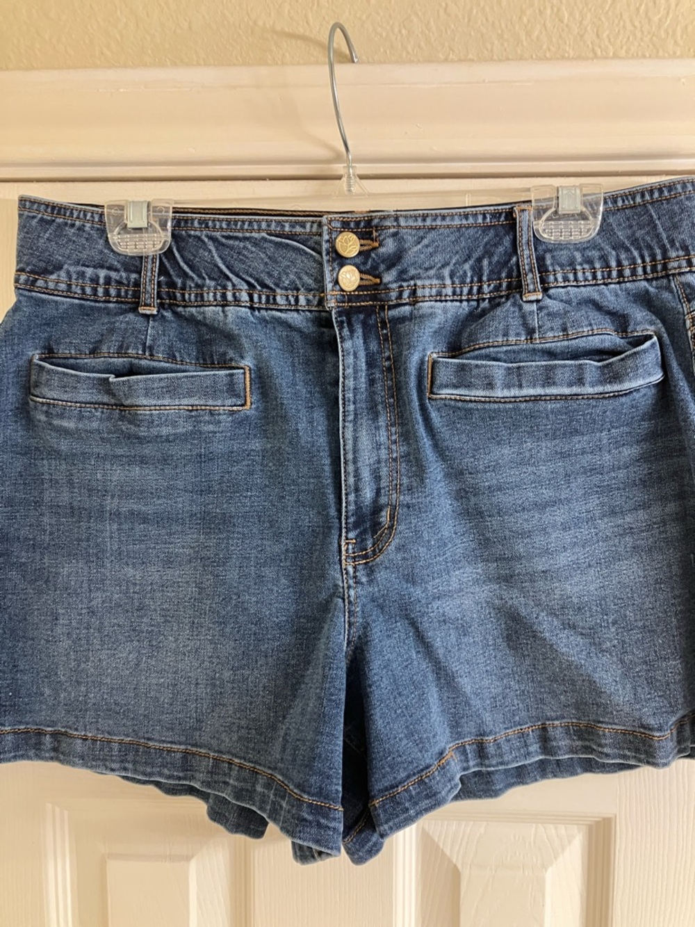 Draper James Dark Blue High-Rise Denim Shorts